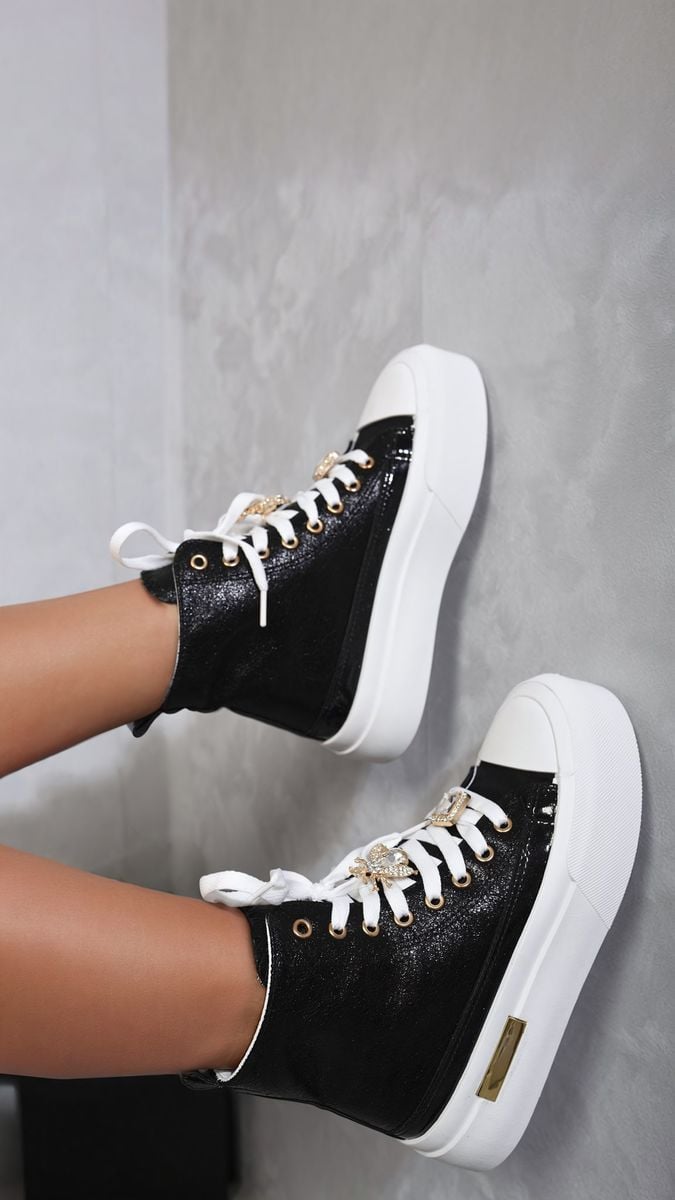 Glitter Lace Up High Top Platform Trainers with Decorative Details-2