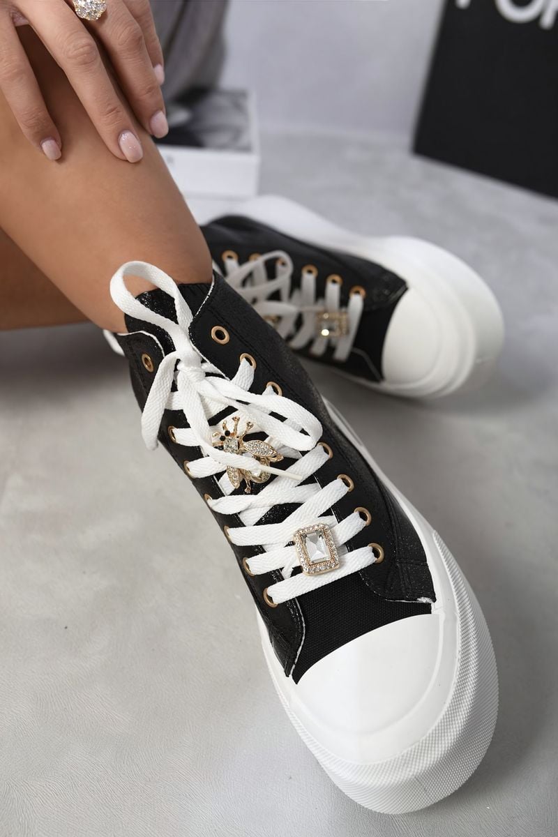 Glitter Lace Up High Top Platform Trainers with Decorative Details-3