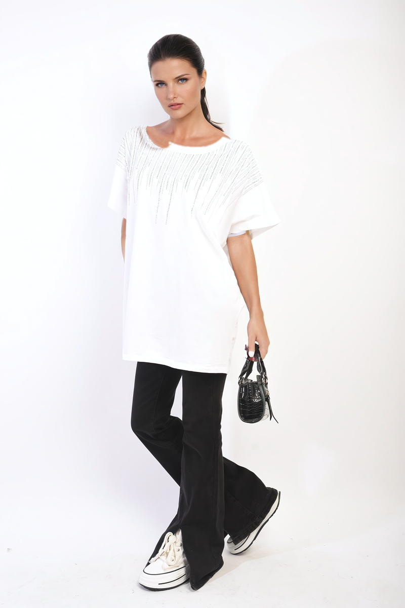 Embellished Neckline Short Sleeve Top-5