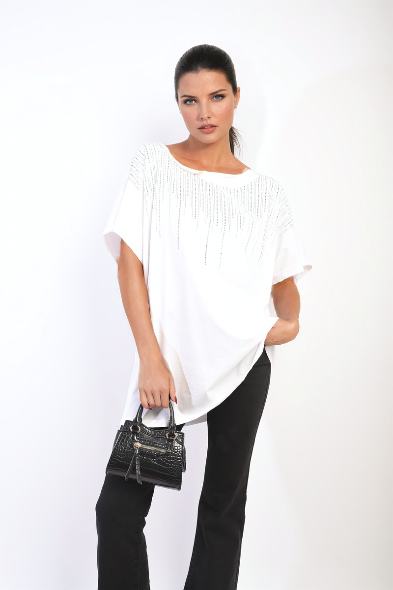 Embellished Neckline Short Sleeve Top-3