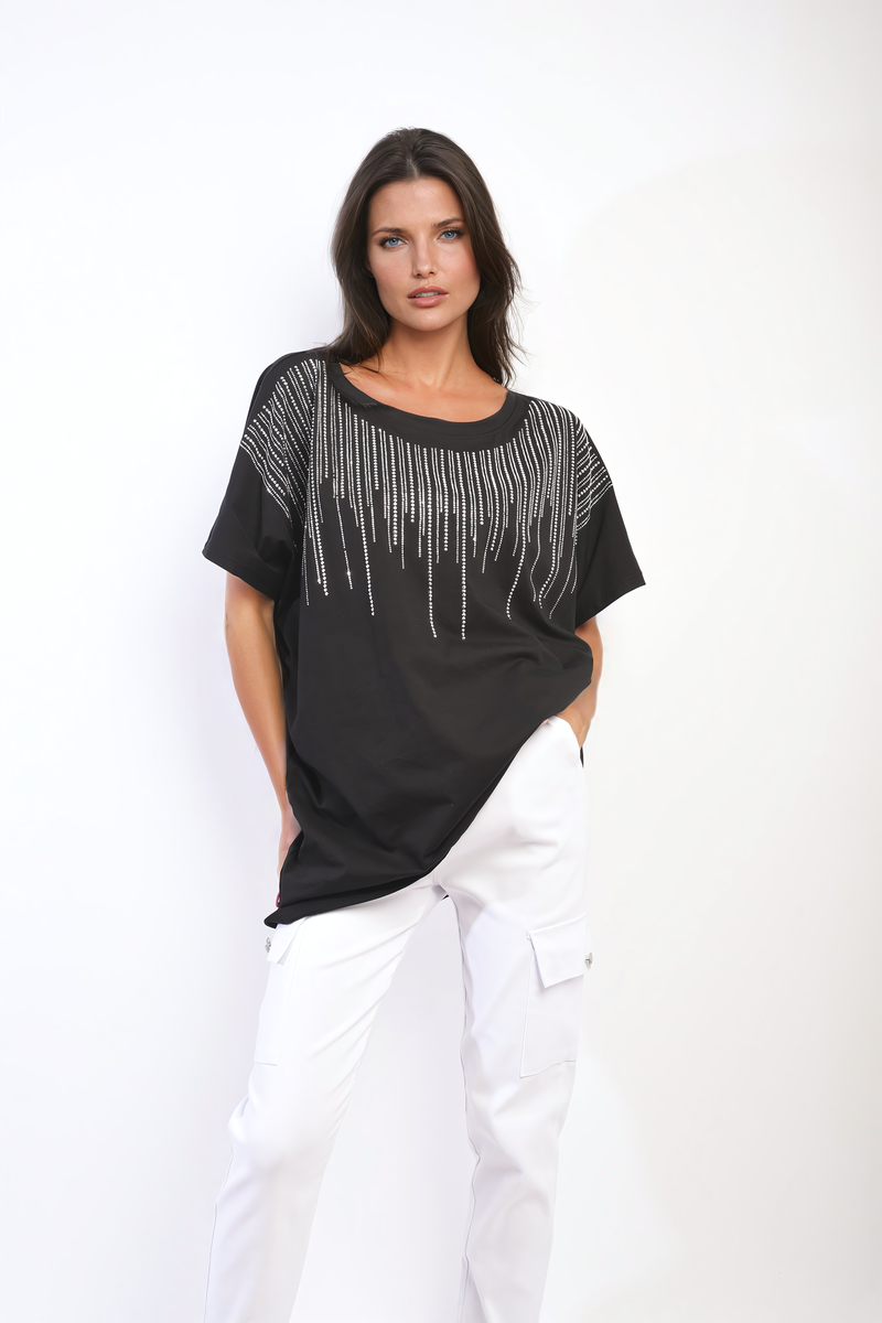 Embellished Neckline Short Sleeve Top-0