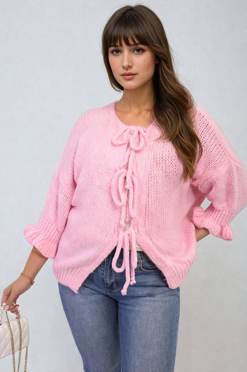 Tie Front Detail Chunky Knit Jumper-6