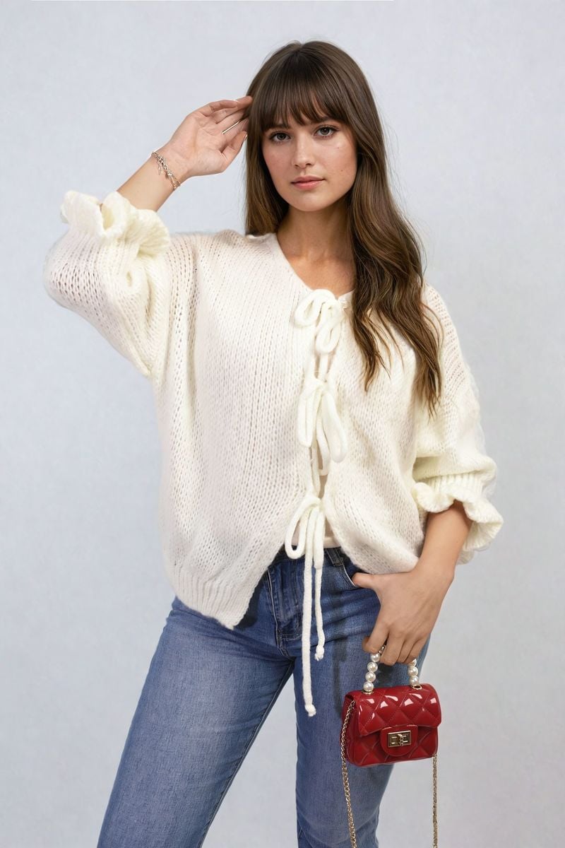 Tie Front Detail Chunky Knit Jumper-5