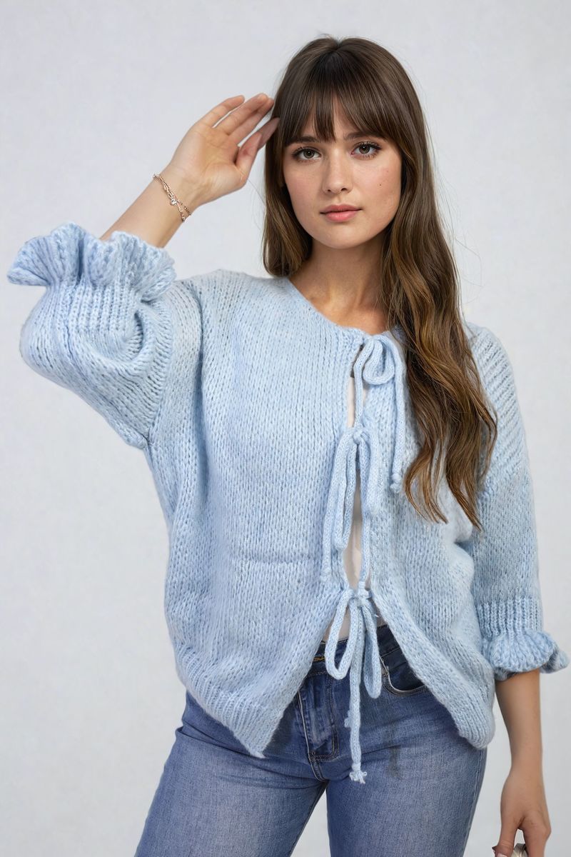 Tie Front Detail Chunky Knit Jumper-0