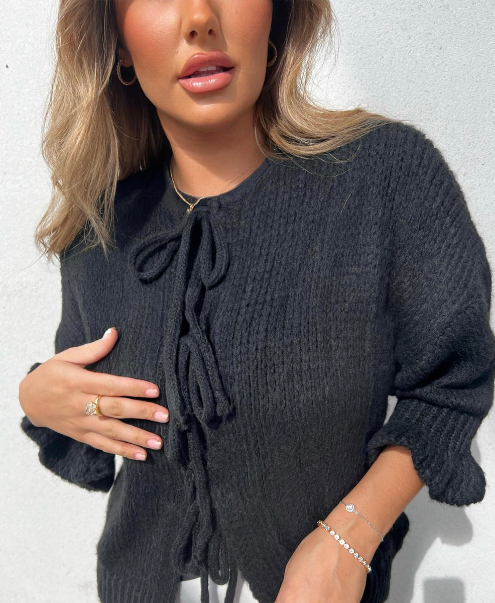 Tie Front Detail Chunky Knit Jumper-7