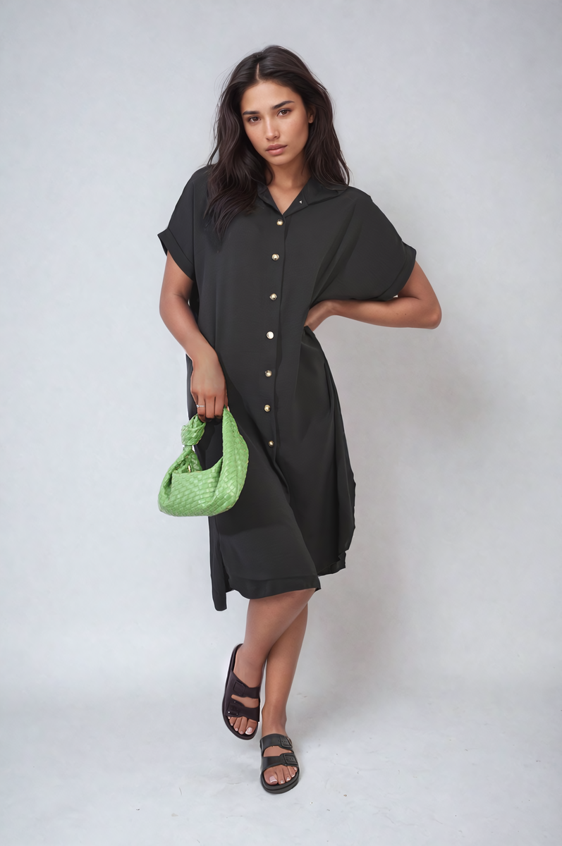 Button Front Shirt Dress-3