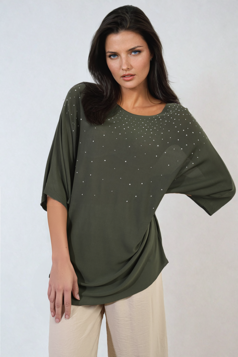 Round Neck Studded Oversized Top-11