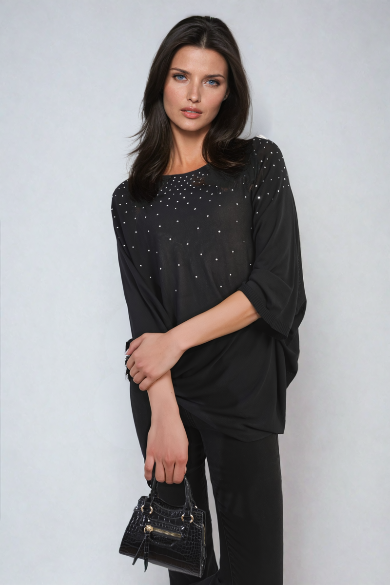 Round Neck Studded Oversized Top-7