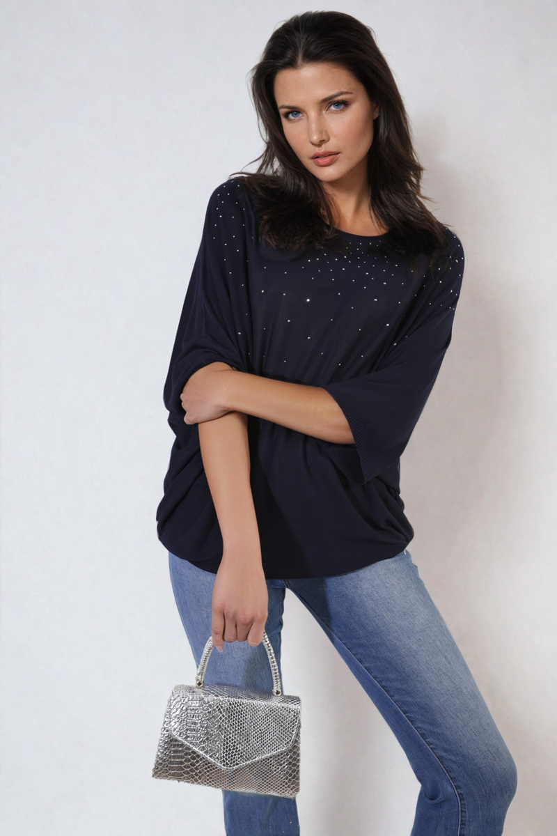 Round Neck Studded Oversized Top-2