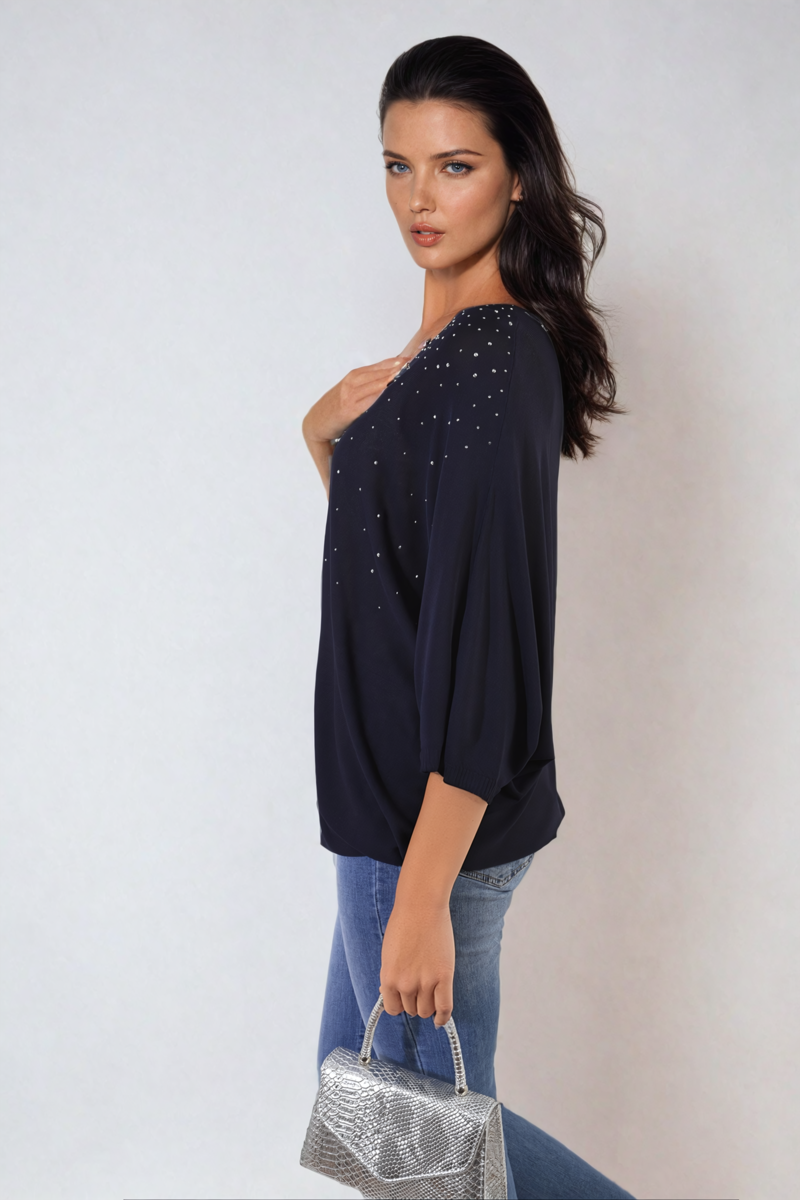 Round Neck Studded Oversized Top-1