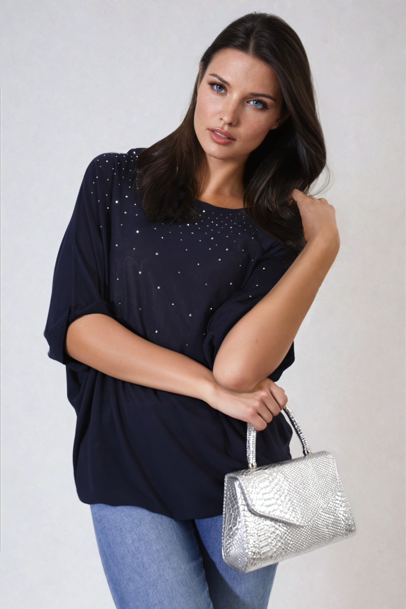 Round Neck Studded Oversized Top-3