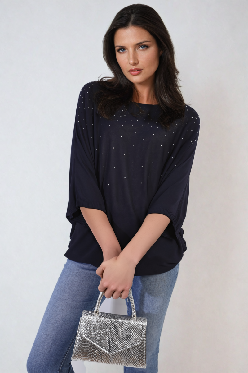 Round Neck Studded Oversized Top-0