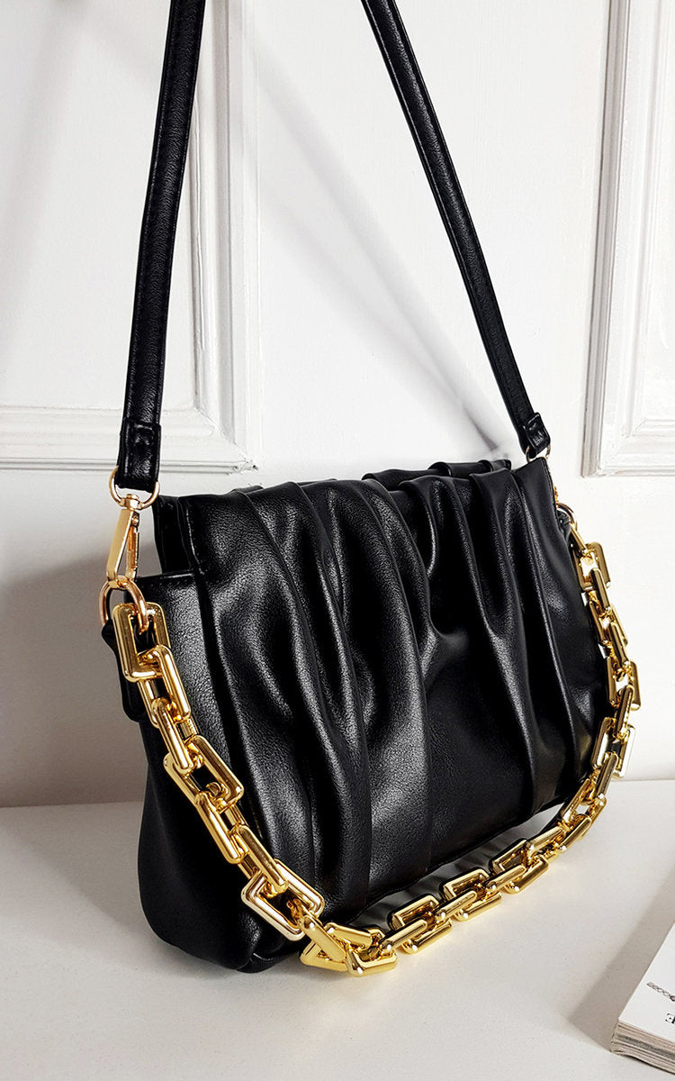 Faux Leather Shoulder Bag with Chain Strap-3