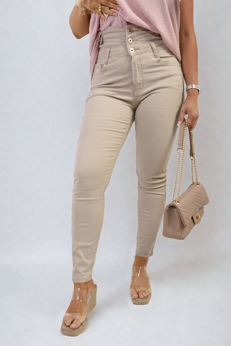 High Waist Button Skinny Jeans-1