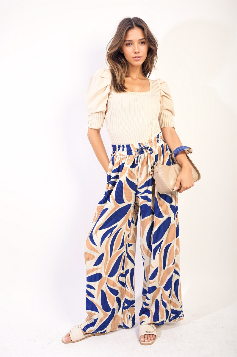 Abstract Pattern Wide Leg Trousers-7