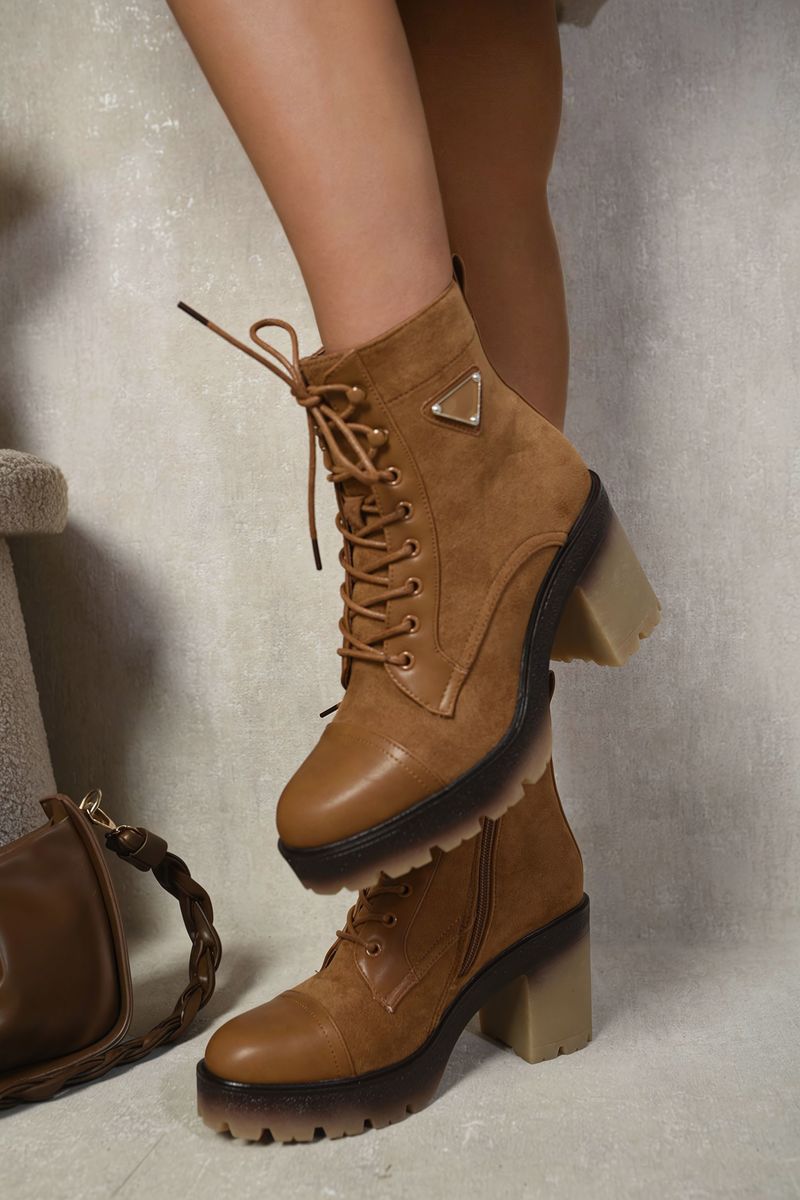 Lace Up Combat Heeled Ankle Boots-3