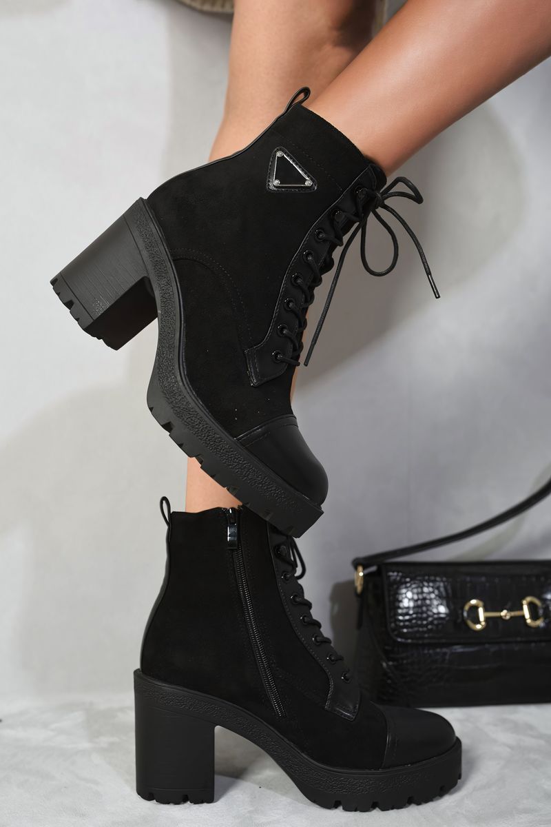 Lace Up Combat Heeled Ankle Boots-1