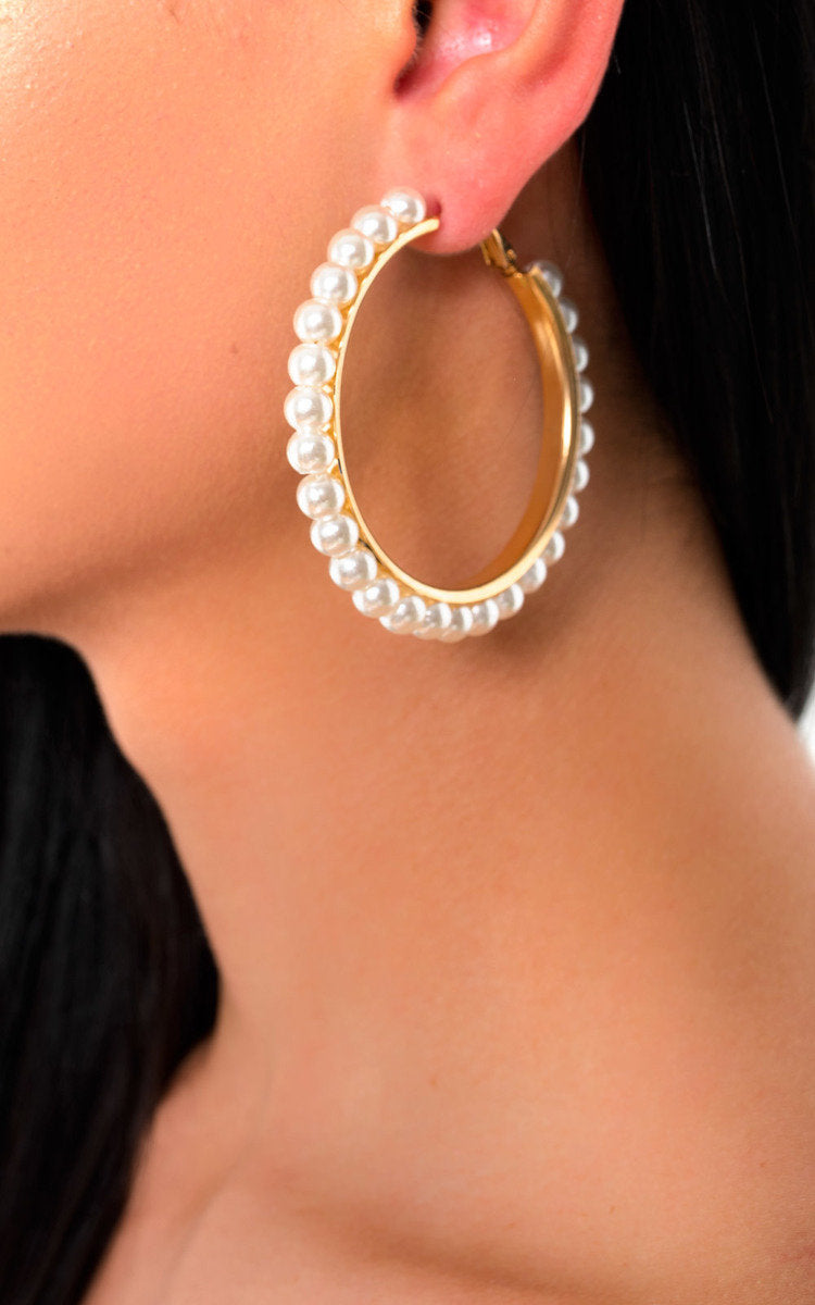 Pearl Hoop Earrings-0