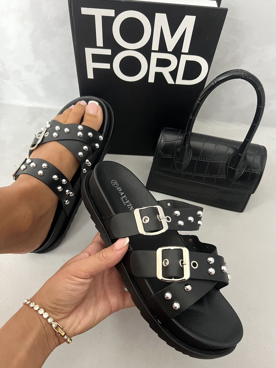 Studded Buckle Platform Sandals-5