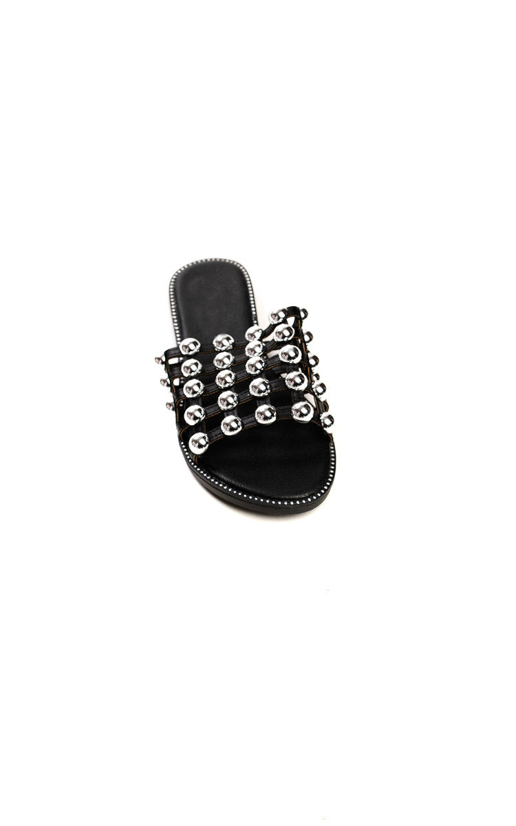 Studded Caged Open Toe Sliders-7