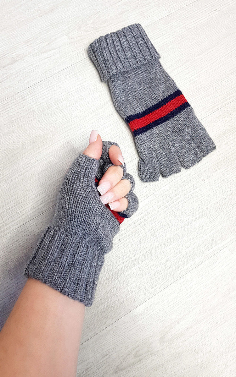 Fingerless Gloves with Stripe Detail-0