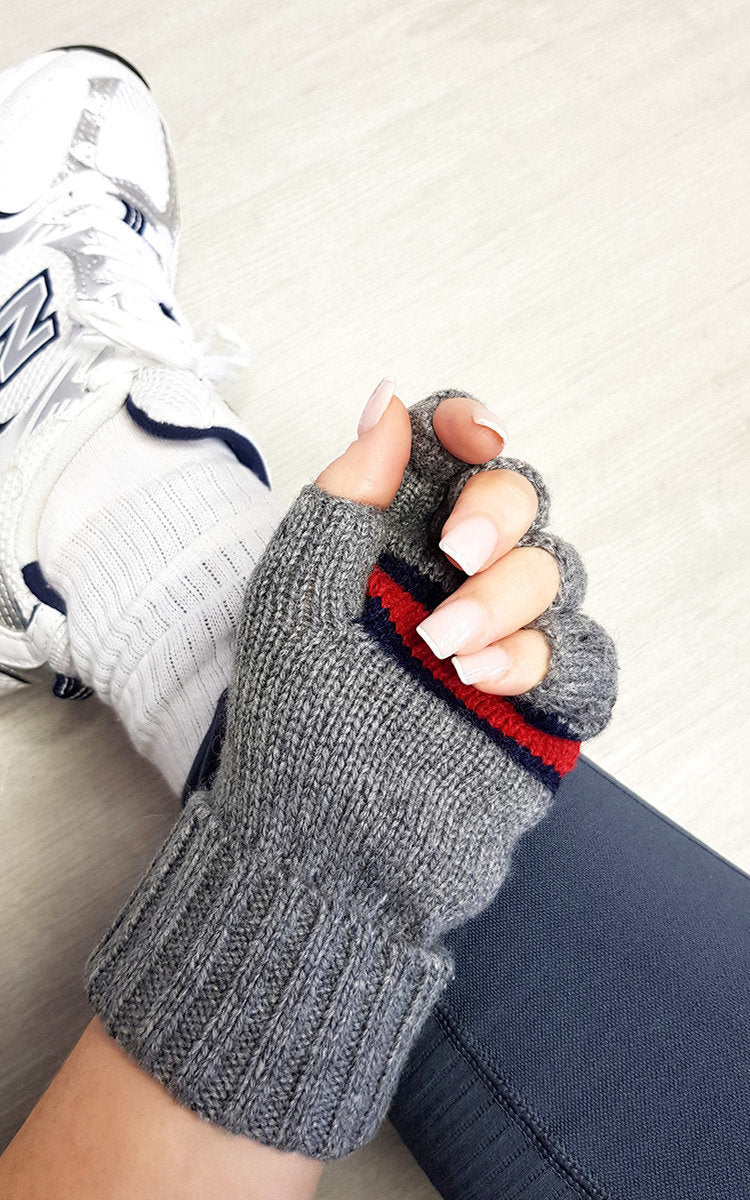 Fingerless Gloves with Stripe Detail-1