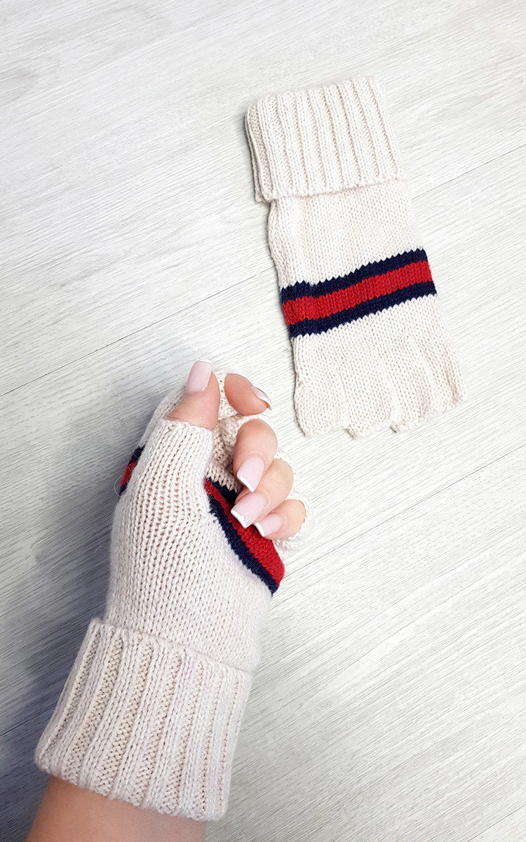 Fingerless Gloves with Stripe Detail-3