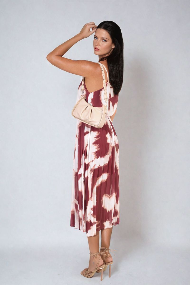 Printed Strappy Pleated Midi Dress-6