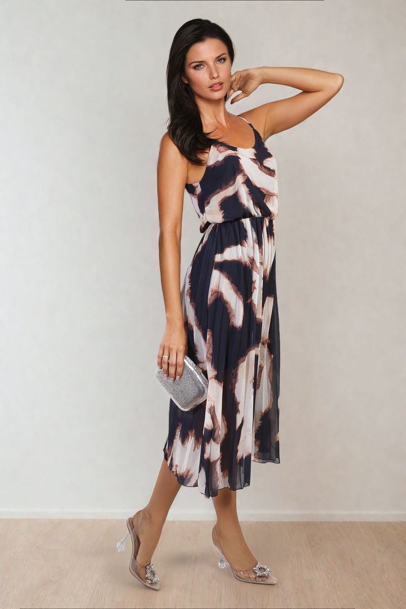 Printed Strappy Pleated Midi Dress-5