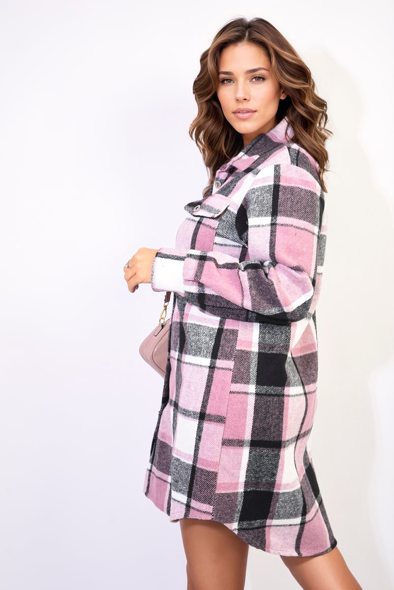 Plaid Print Long Sleeve Button Down Shacket-1