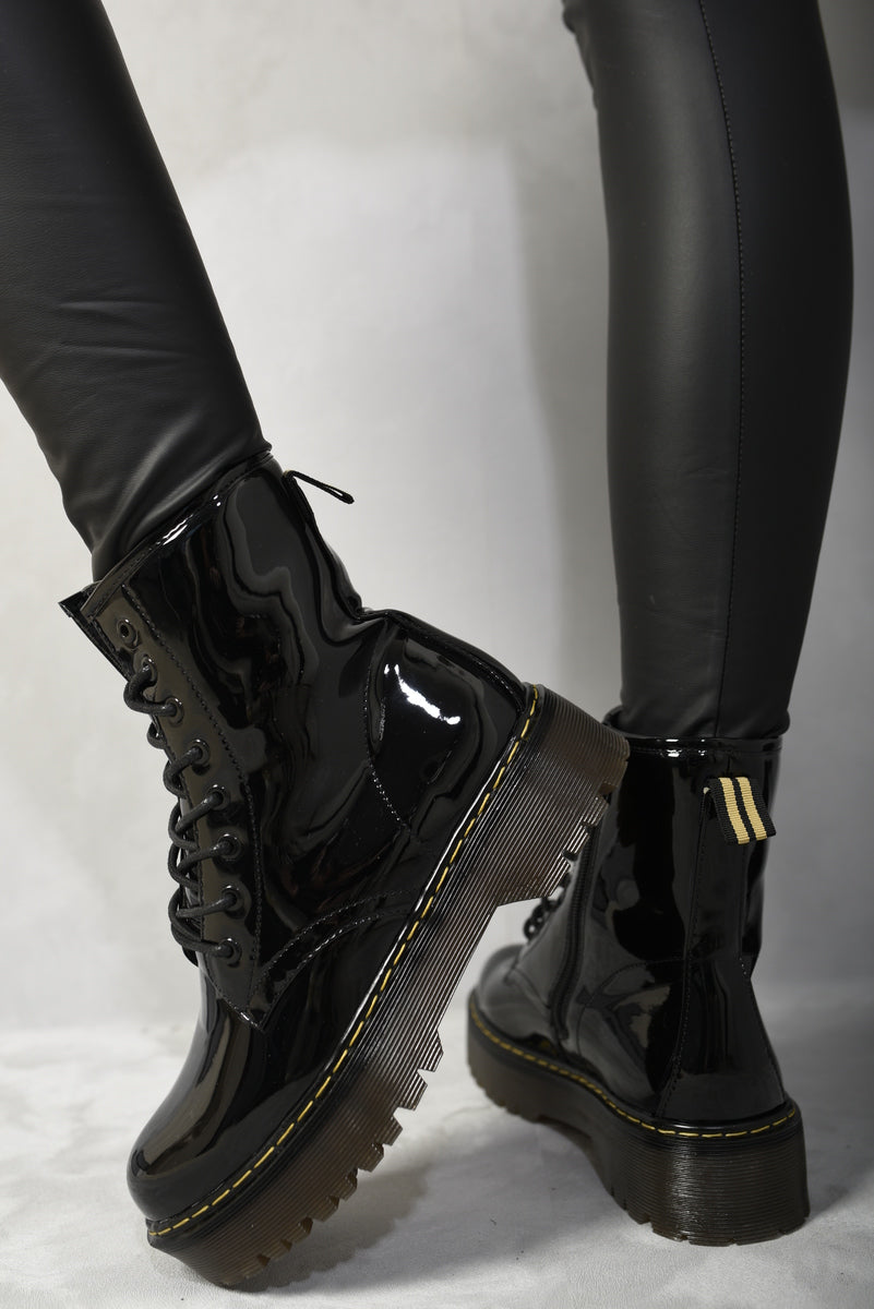 Combat Lace Up Side Zip Platform Chunky Boots-3