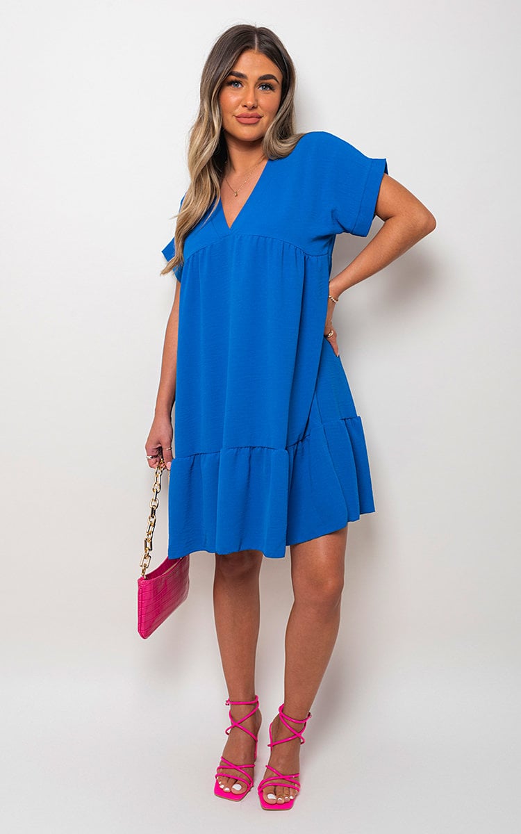 V Neck Tiered Smock Dress-2