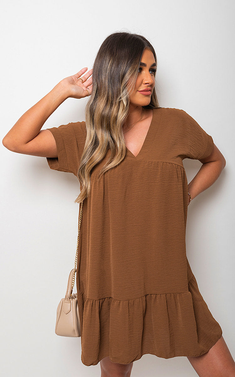 V Neck Tiered Smock Dress-14