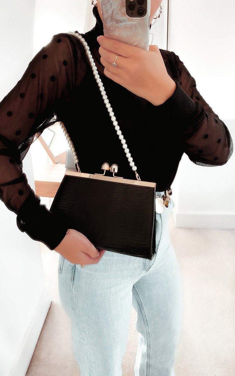 Croc Print Shoulder Bag-0