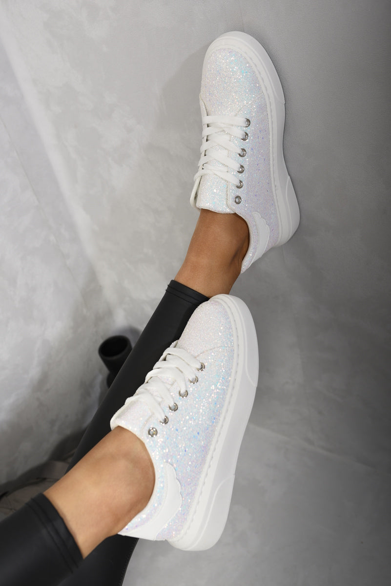 Glitter Lace Up Slip On Trainers-1