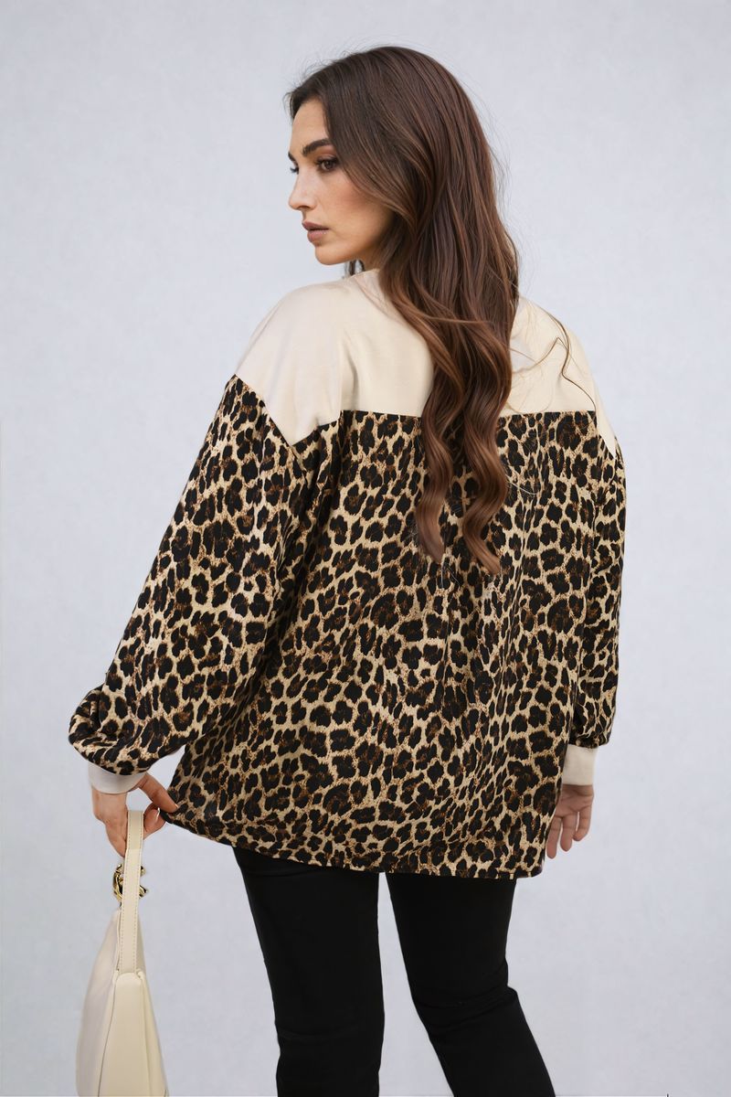 Leopard Print Long Sleeve Knitted Jumper-1