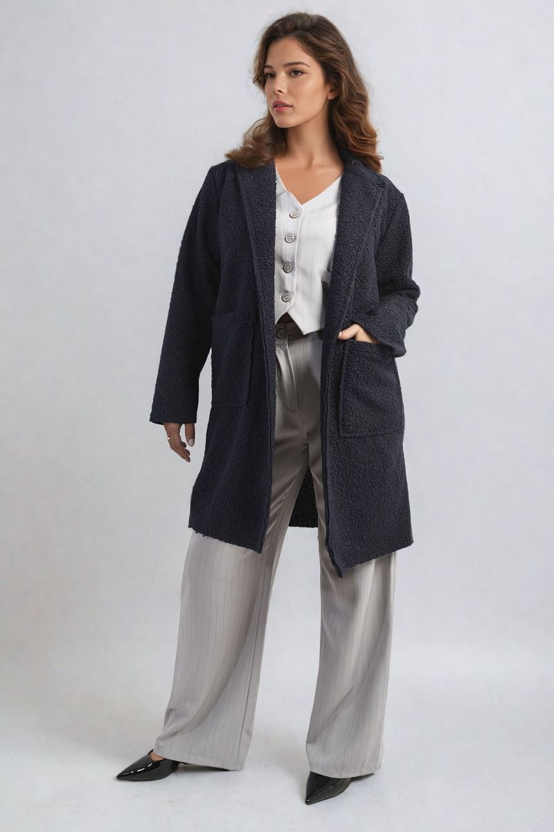 Buttoned Textured Jacket with Front Pockets-3