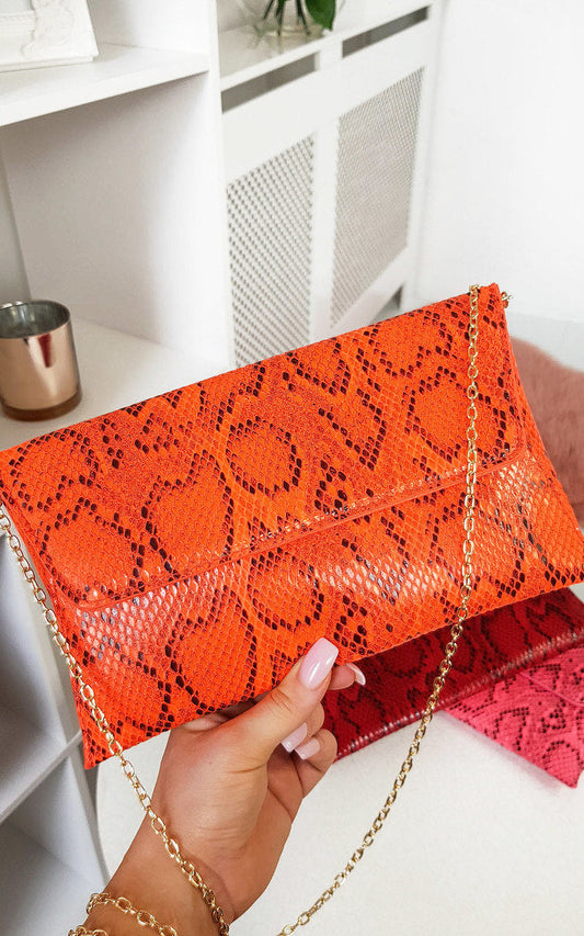 Snake Print Envelope Clutch Bag-0