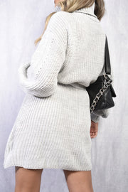 Long Sleeve Ribbed Knit Mini Dress With Belt-4