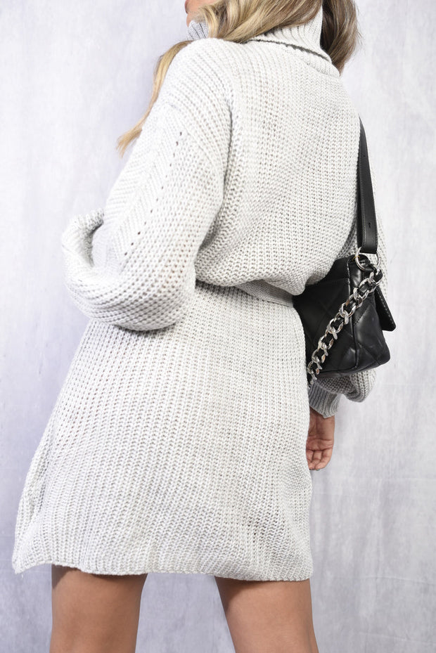 Long Sleeve Ribbed Knit Mini Dress With Belt-4