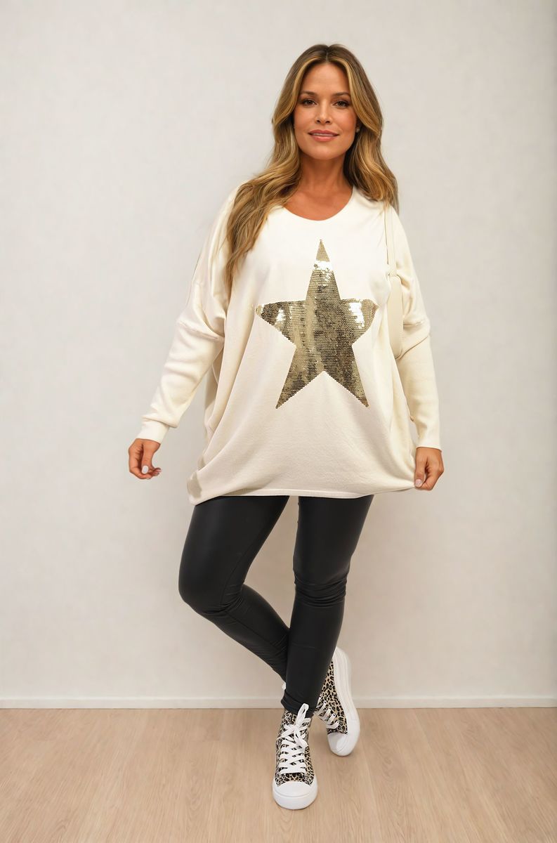 Sequin Star Oversized Knitted Jumper-6