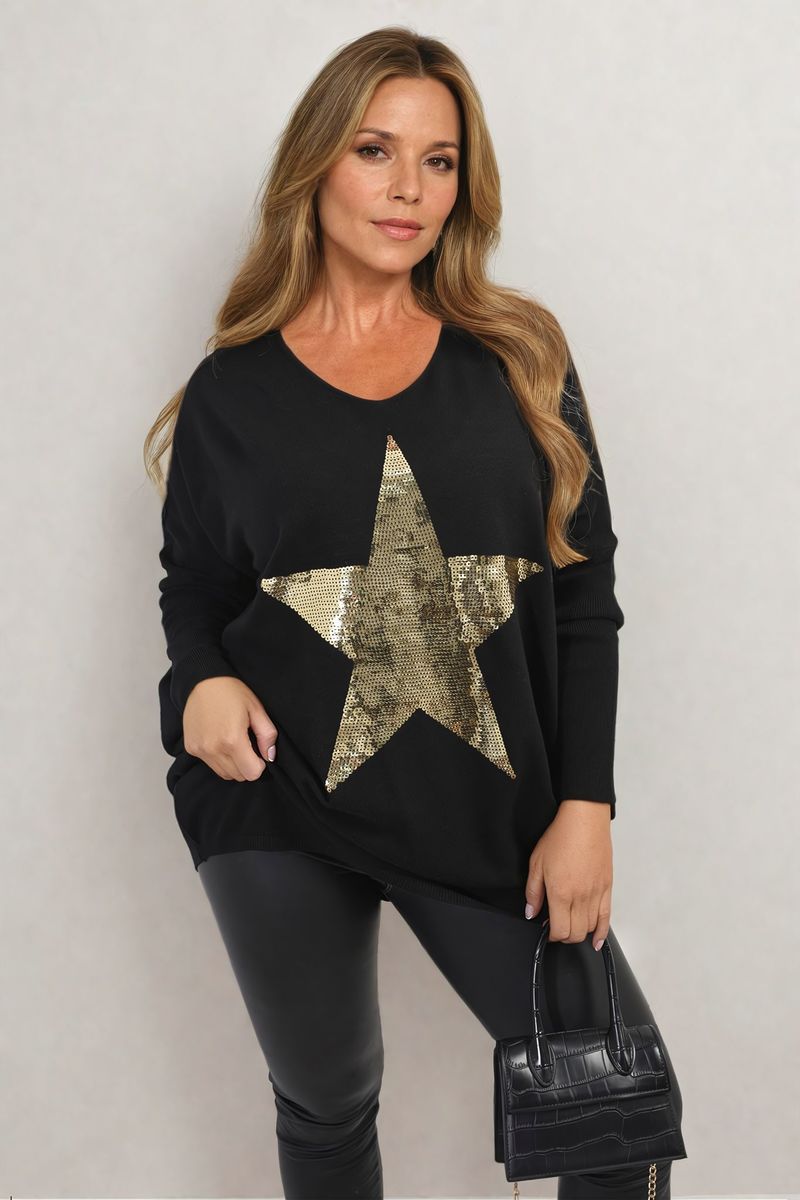 Sequin Star Oversized Knitted Jumper-5