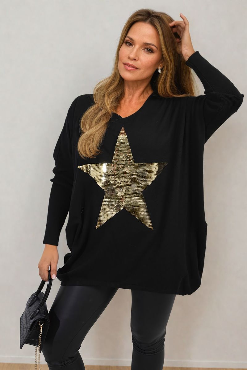 Sequin Star Oversized Knitted Jumper-4