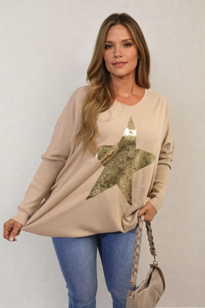 Sequin Star Oversized Knitted Jumper-8