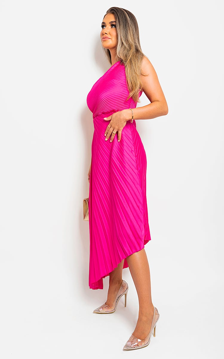 One Shoulder Cut Out Pleated Party Dress-7