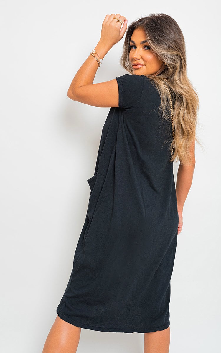 Front Pockets Short Sleeve Midi Dress-9