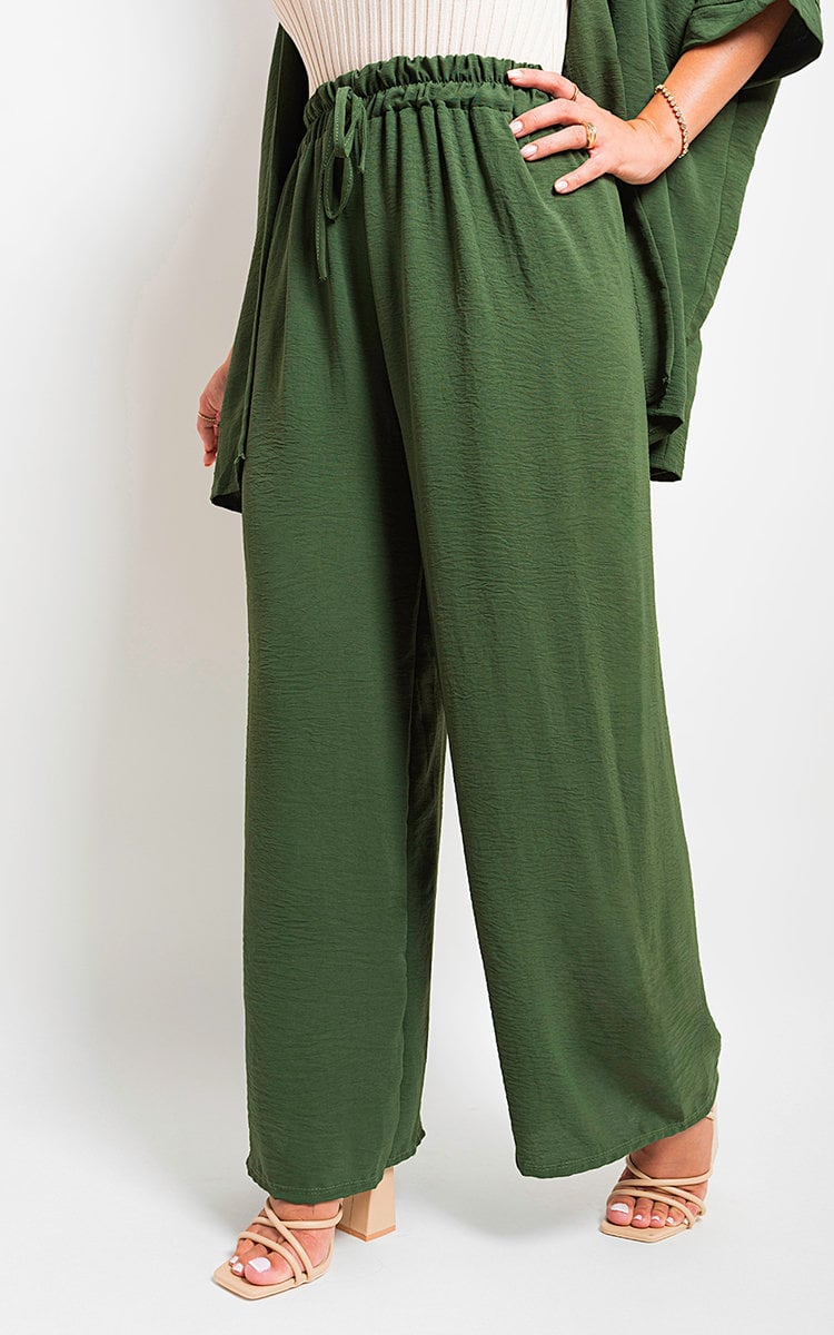 Drawstring Gathered Waist Wide Leg Trouser-3