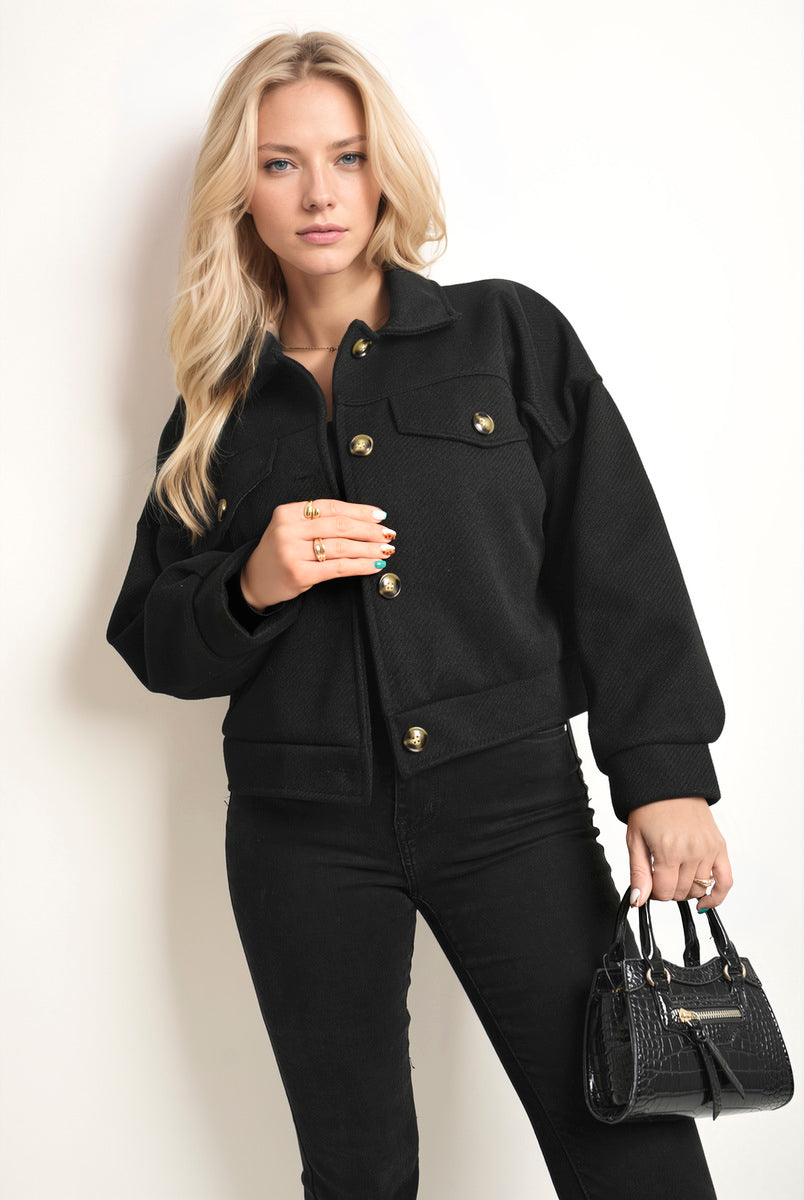 Flap Pocket Long Sleeve Crop Jacket-3