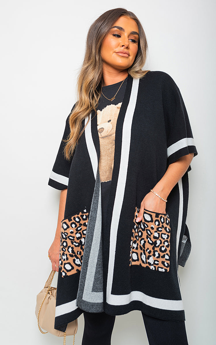 Leopard Pocket Wrap Knitted Cardigan-3