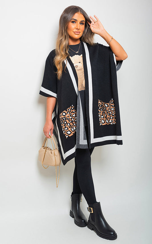 Leopard Pocket Wrap Knitted Cardigan-0